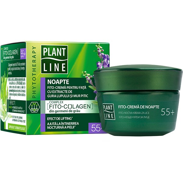 Crema antirid de noapte cu extract de mur pitic PLANT LINE, 55+, 45ml