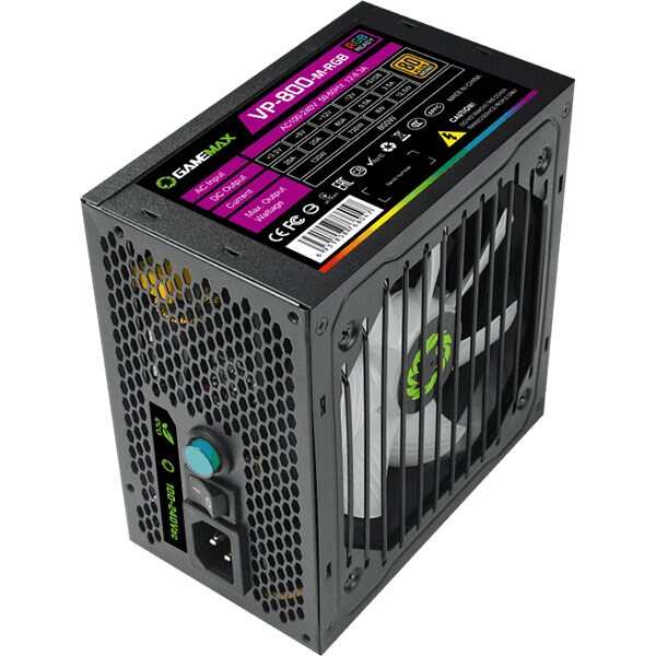 Sursa PC GAMEMAX VP-800 RGB, 800W, 120mm, 80 Plus Bronze, Semi Modular