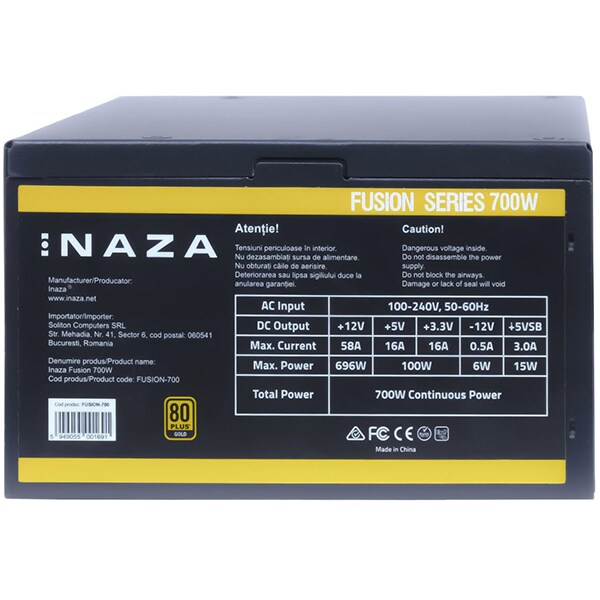 Sursa PC INAZA Fusion, 700W, 120mm, 80 Plus Gold