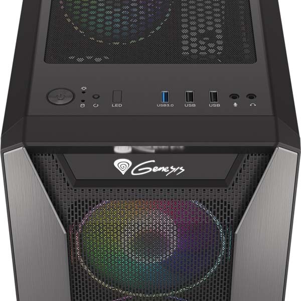 Carcasa PC GENESIS Irid 515 ARGB Midi, USB 3.0, fara sursa, negru