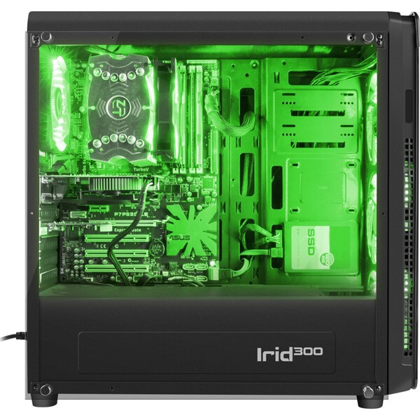 Carcasa PC GENESIS Irid 300 Green, USB 3.0, fara sursa, negru