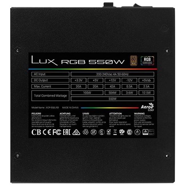 Sursa PC AEROCOOL Lux RGB, 550W, 120mm, 80 Plus Bronze