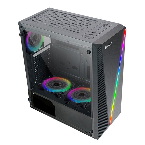 Carcasa PC SPACER SPCS-GC-THOR, USB 3.0, fara sursa, RGB, negru
