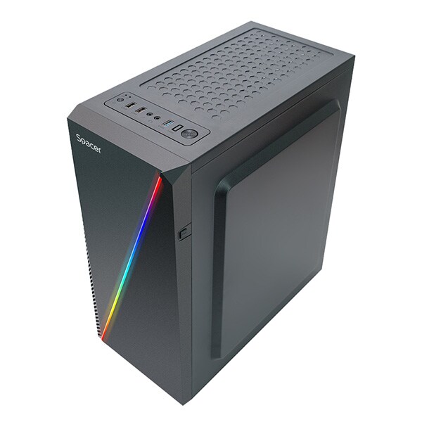 Carcasa PC SPACER SPCS-GC-THOR, USB 3.0, fara sursa, RGB, negru