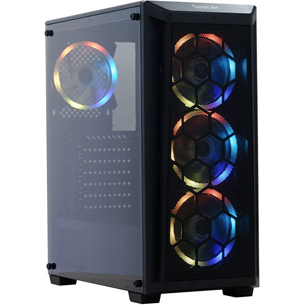 Carcasa PC SPACER SP-GC-SPIDER, USB 3.0, fara sursa, RGB, negru