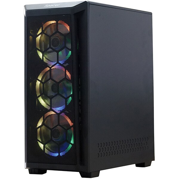Carcasa PC SPACER SP-GC-SPIDER, USB 3.0, fara sursa, RGB, negru