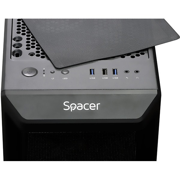 Carcasa PC SPACER SP-GC-SPIDER, USB 3.0, fara sursa, RGB, negru