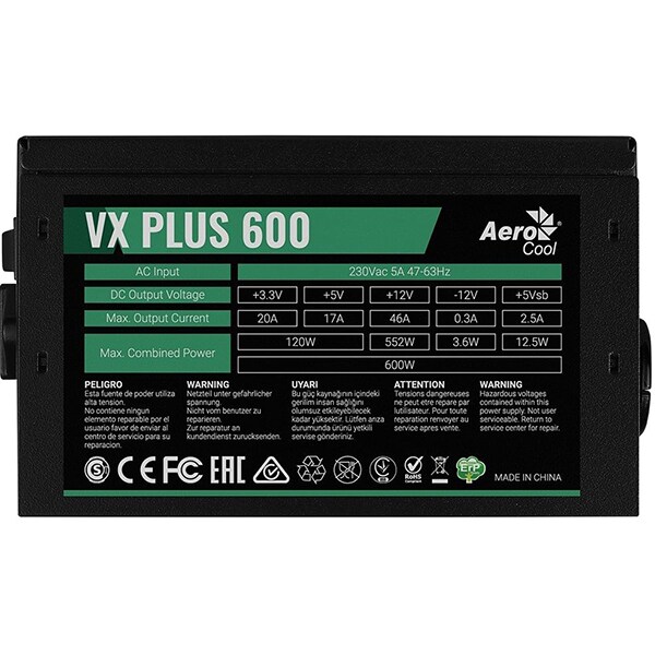 Sursa PC AEROCOOL VX Plus 600, 600W, 120mm