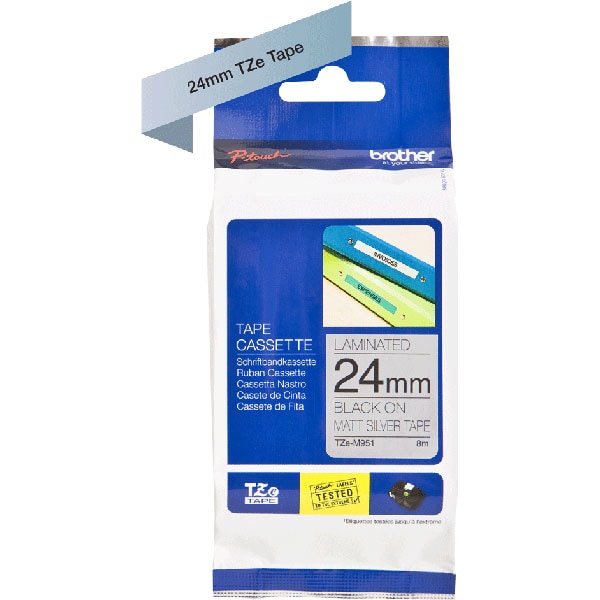Banda etichete BROTHER TZe-M951, 24 mm, 8 m, Negru pe Argintiu
