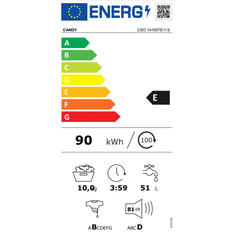 Masina de spalat rufe frontala CANDY Smart Pro CSO 14105TE/1-S, Wi-Fi, 10 kg, 1400rpm, Clasa E, alb