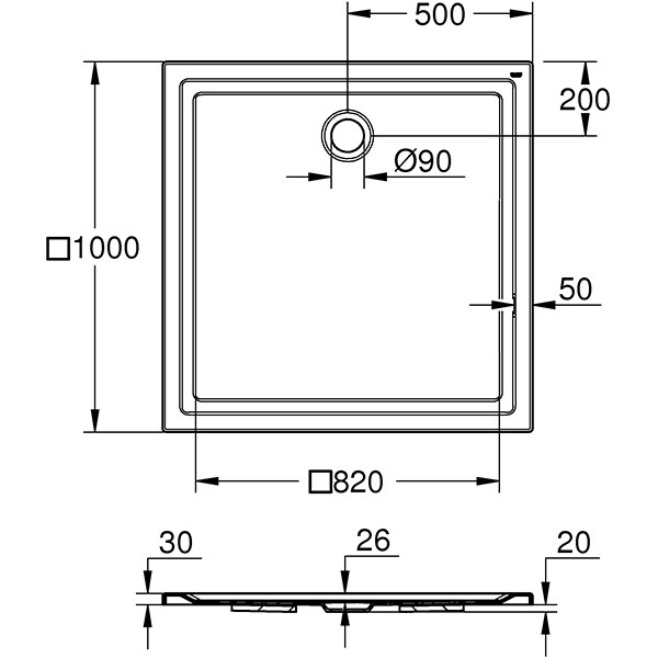 Cadita dus GROHE 39300000, 100 x 100 cm, acril, alb