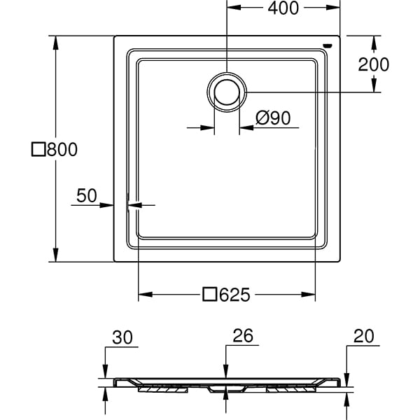 Cadita dus GROHE 39302000, 80 x 80 cm, acril, alb
