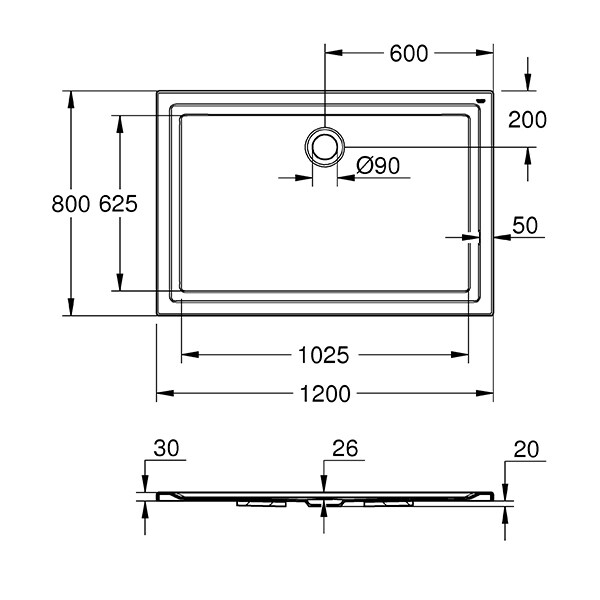 Cadita dus GROHE 39305000 80 x 120 cm, acril, alb