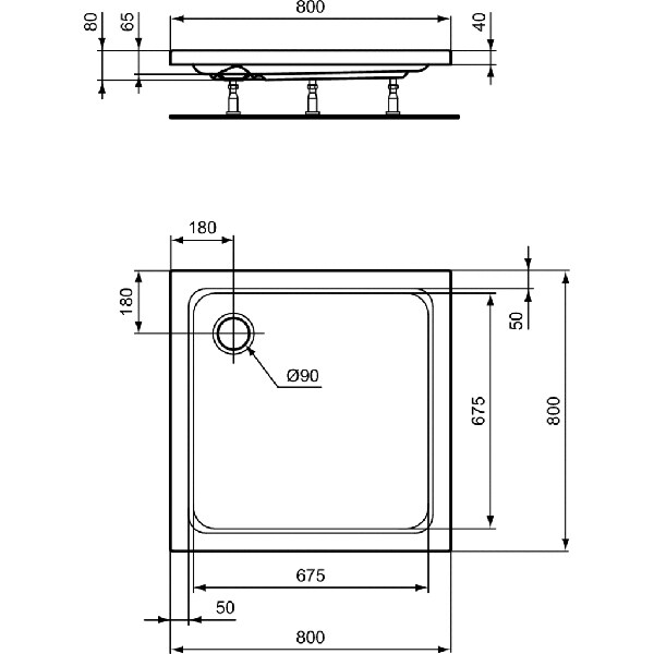 Cadita dus IDEAL STANDARD Hotline New K276601, 80 x 80 cm, acril, alb
