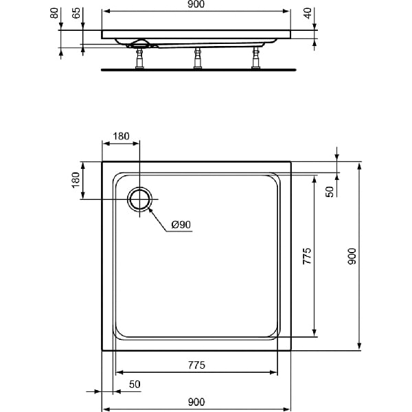 Cadita dus IDEAL STANDARD Hotline New K276701, 90 x 90 cm, acril, alb