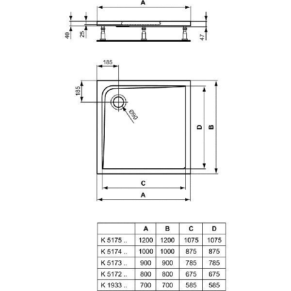 Cadita dus IDEAL STANDARD Ultra Flat K517401, 100 x 100 cm, acril, alb