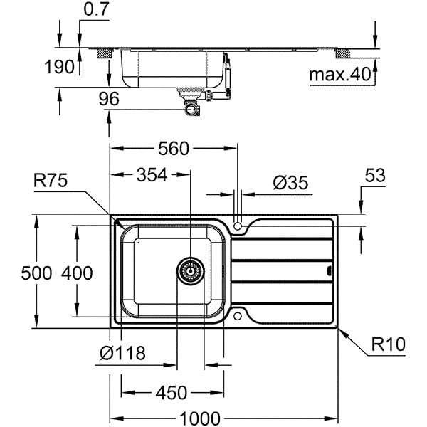 Chiuveta bucatarie GROHE 31563SD1, 1 cuva, picurator reversibil, inox, argintiu