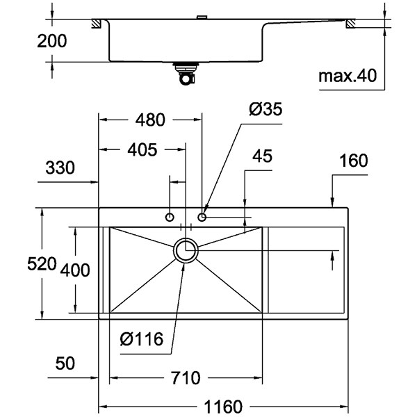 Chiuveta bucatarie GROHE K1000 31581SD0, 1 cuva, picurator dreapta, otel inoxidabil, inox satinat