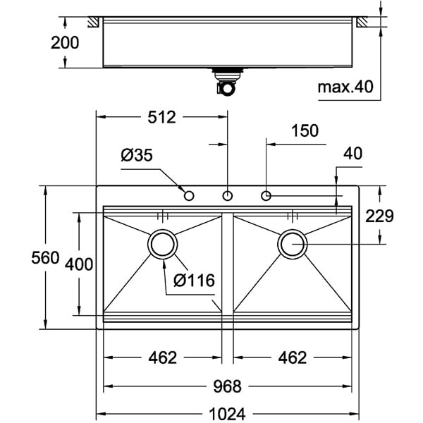 Chiuveta bucatarie GROHE K800 31585SD0, 2 cuve, otel inoxidabil, inox satinat