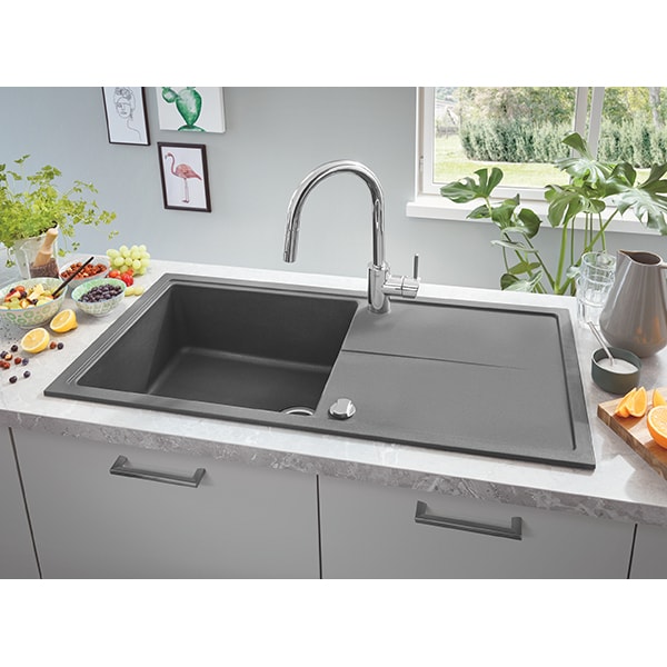 Chiuveta bucatarie GROHE K400 31641AT0, 1 cuva, picurator reversibil, compozit quartz, antracit