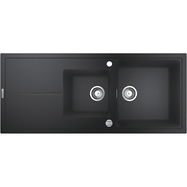 Chiuveta bucatarie GROHE K400 31643AP0, 2 cuve, picurator reversibil, compozit quartz, negru
