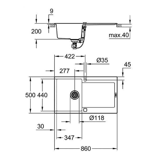 Chiuveta bucatarie GROHE K500 31644AT0, 1 cuva, picurator reversibil, compozit quartz, antracit