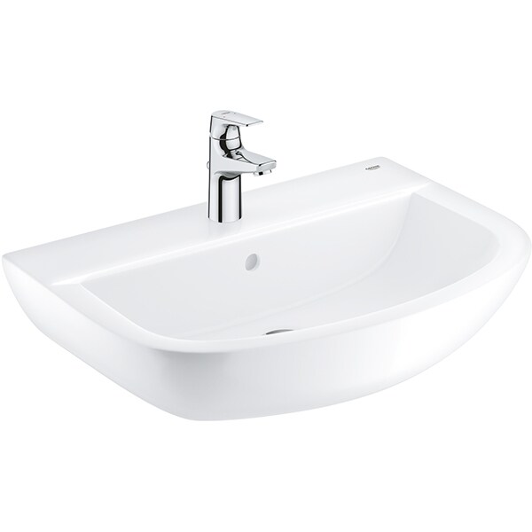 Set chiuveta baie GROHE Bau 39472000, montare pe perete, 60.9 x 44.2 cm + baterie Start Flow 23809000, crom-alb