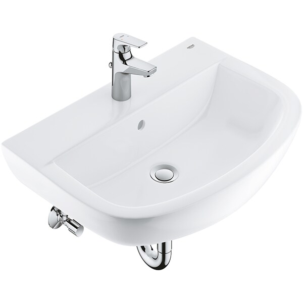 Set chiuveta baie GROHE Bau 39472000, montare pe perete, 60.9 x 44.2 cm + baterie Start Flow 23809000, crom-alb