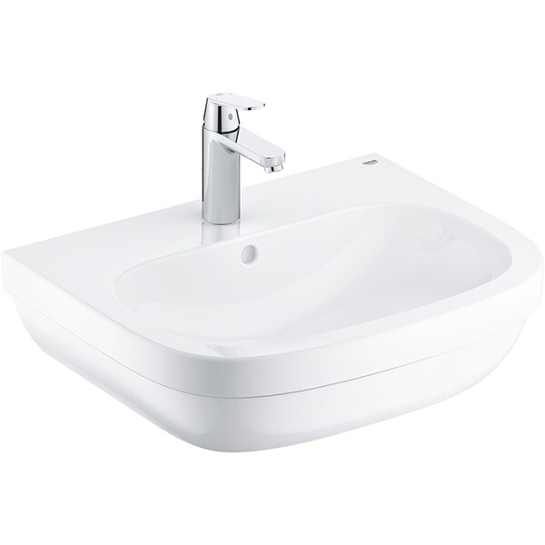Set chiuveta baie GROHE Euro Ceramic 39642000, montare pe perete, 59.5 x 48.2 cm + baterie Eurosmart Cosmopolitan 23325000, crom-alb