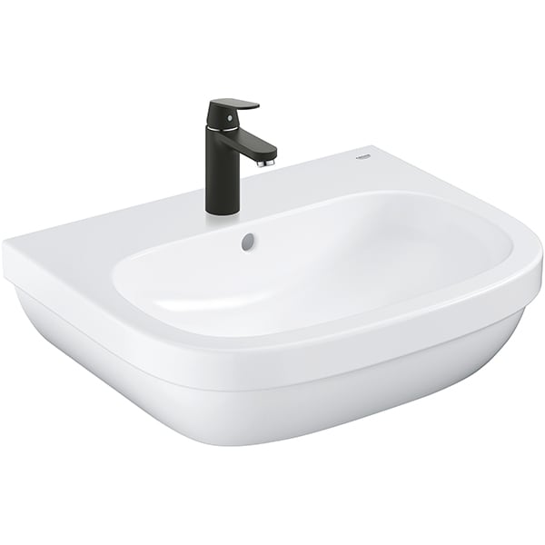 Set chiuveta baie GROHE Euro Ceramic 39642KW0, montare pe perete, 59.5 x 48.2 cm + baterie Eurosmart Cosmopolitan 23325KW0, negru-alb