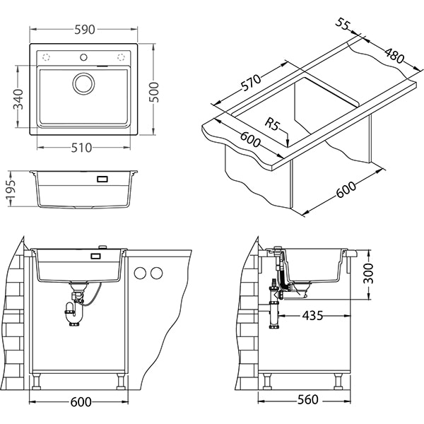 Pachet chiuveta ALVEUS ATROX 30, 1 cuva, compozit granit + baterie GM 240, alb
