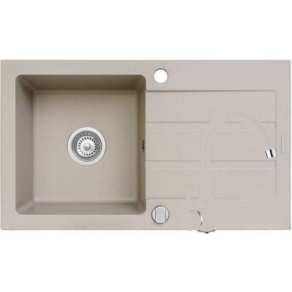 Pachet chiuveta PYRAMIS Classic Plus, 1 cuva, picurator reversibil, compozit granit + baterie, bej