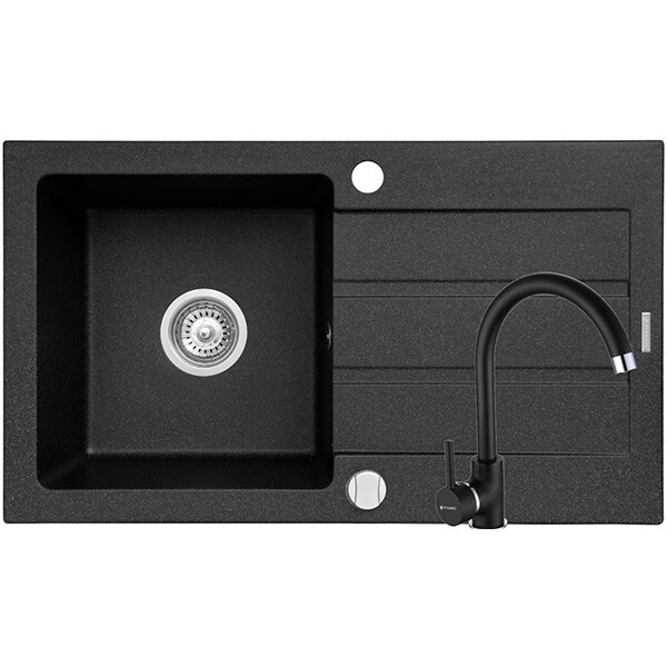 Pachet chiuveta PYRAMIS Classic Plus, compozit granit + baterie, negru