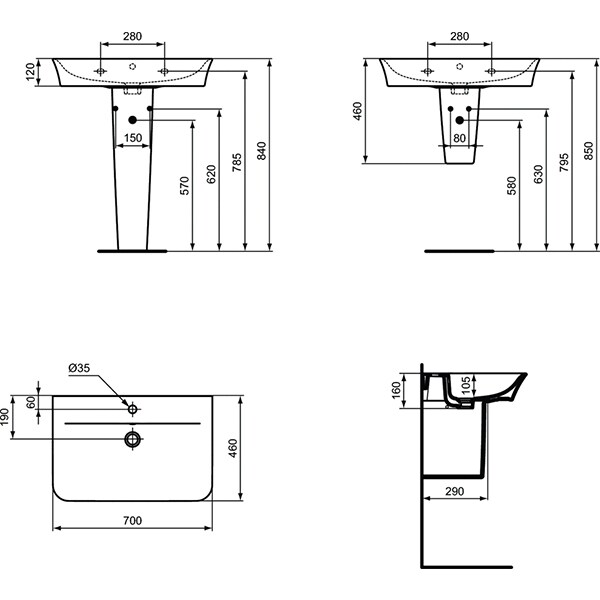 Chiuveta baie IDEAL STANDARD Connect Air E034901, montare suspendata, 70 x 46 cm, alb