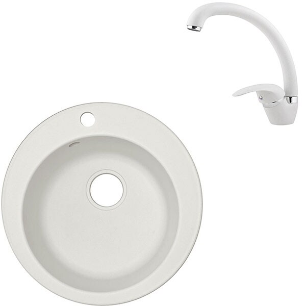 Pachet chiuveta ALVEUS Rondo 10 G11, compozit + baterie GM230, alb