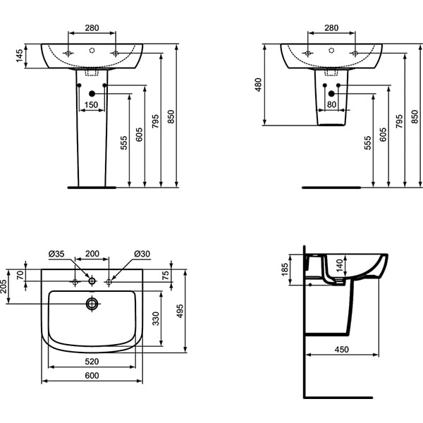 Chiuveta baie IDEAL STANDARD Tempo T056401, montare suspendata, 60 x 49.5 cm, alb