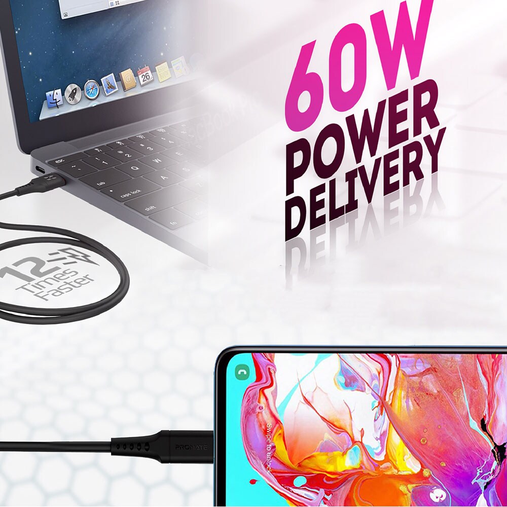 Cablu date PROMATE PowerLink-CC200, USB-C - USB-C, Power Delivery (PD) 60W, 2m, negru