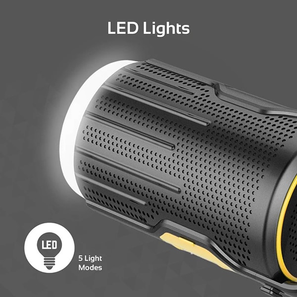 Lanterna LED campnig PROMATE CampMate-2, 200 lumeni, Powerbank 10000mAh, Boxa Bluetooth, negru-galben