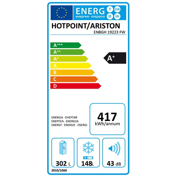 Combina frigorifica HOTPOINT ENBGH 19223 FW, Total No Frost, 450 l, H 195.5 cm, Clasa A+, inox