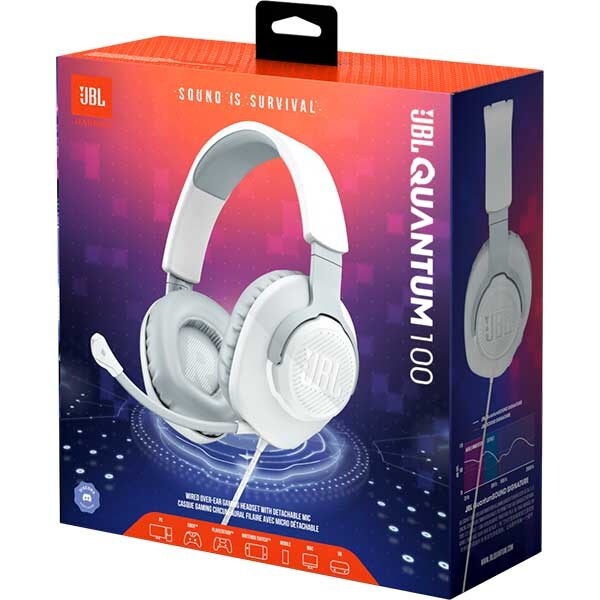 Casti Gaming JBL Quantum 100, multiplatforma, 3.5mm, alb