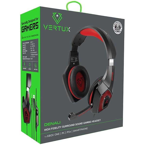 Casti Gaming VERTUX Denali, Stereo, USB, 3.5mm, negru-rosu
