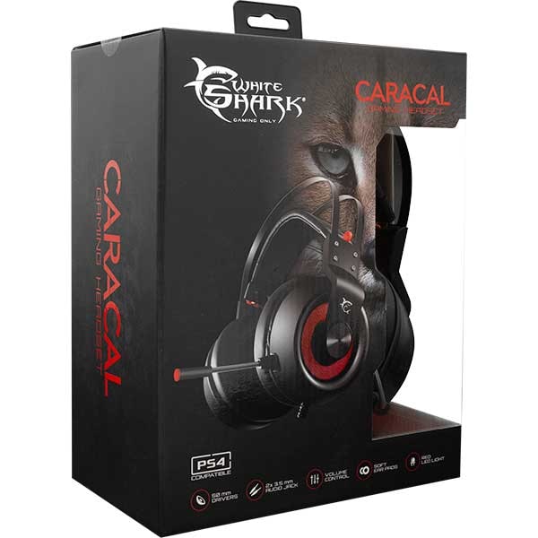 Casti Gaming WHITE SHARK Caracal GH-1949, 3.5mm, USB, PC/PS4, negru-argintiu