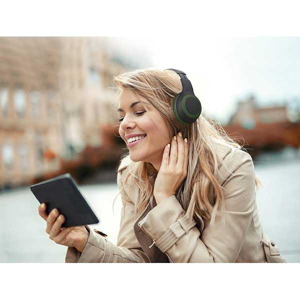 Casti PROMATE LaBoca, Over-ear, Bluetooth, Microfon, Radio FM, Slot Card Micro-SD, verde