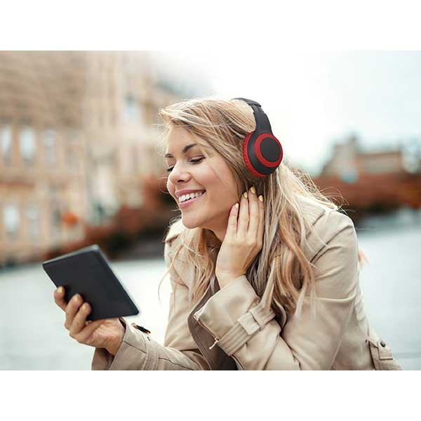Casti PROMATE LaBoca, Over-ear, Bluetooth, Microfon, Radio FM, Slot Card Micro-SD, rosu