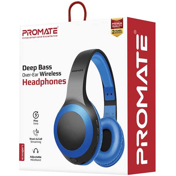 Casti PROMATE LaBoca, Over-ear, Bluetooth, Microfon, Radio FM, Slot Card Micro-SD, albastru