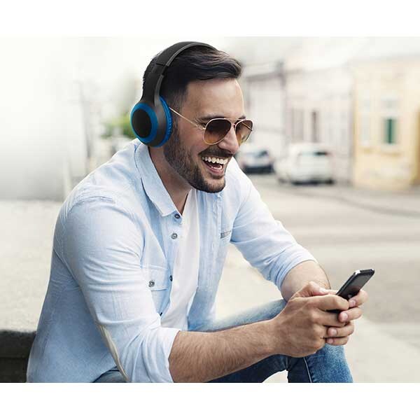 Casti PROMATE LaBoca, Over-ear, Bluetooth, Microfon, Radio FM, Slot Card Micro-SD, albastru