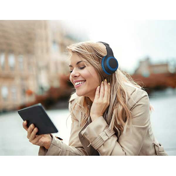 Casti PROMATE LaBoca, Over-ear, Bluetooth, Microfon, Radio FM, Slot Card Micro-SD, albastru