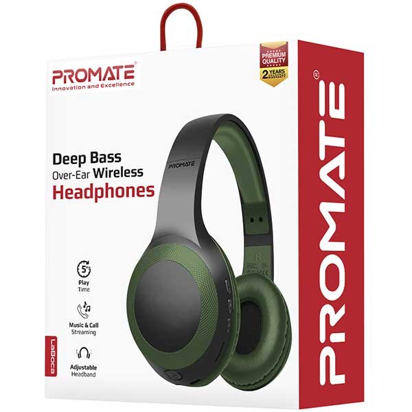 Casti PROMATE LaBoca, Over-ear, Bluetooth, Microfon, Radio FM, Slot Card Micro-SD, verde