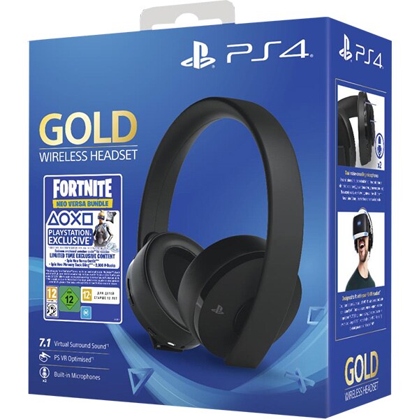 Casti Gaming Wireless SONY PlayStation (PS4) Gold, 7.1 surround, multiplatforma, USB, 3.5mm, negru Fortnite Neo Versa Bundle