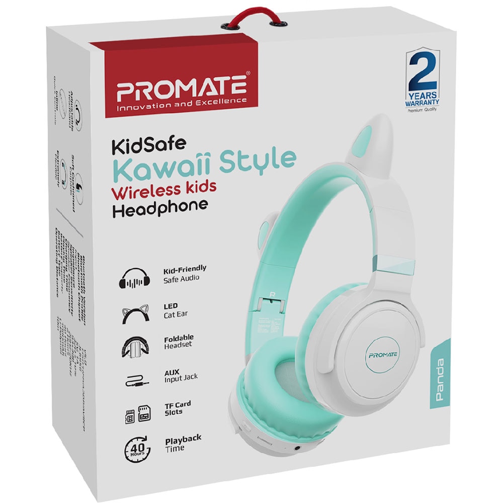 Casti pentru copii PROMATE Panda, Bluetooth, On-ear, Microfon, albastru deschis